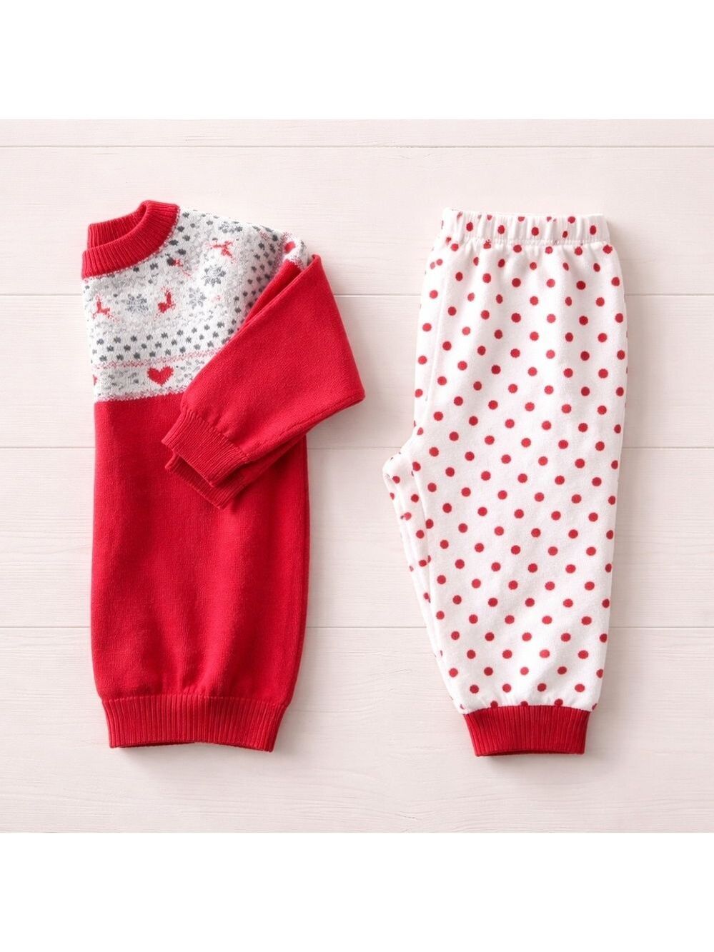 6-12M Red Holiday Sweater & Cozy Polka Dot PJ Pants